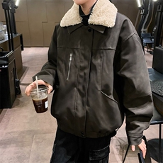 F642P102冬季复古毛领夹棉外套男加厚保暖美拉德皮衣机车服棉衣，男装皮衣，星座512-6