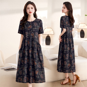 2023年夏季新款时尚气质韩版短袖棉麻连衣裙9719图片