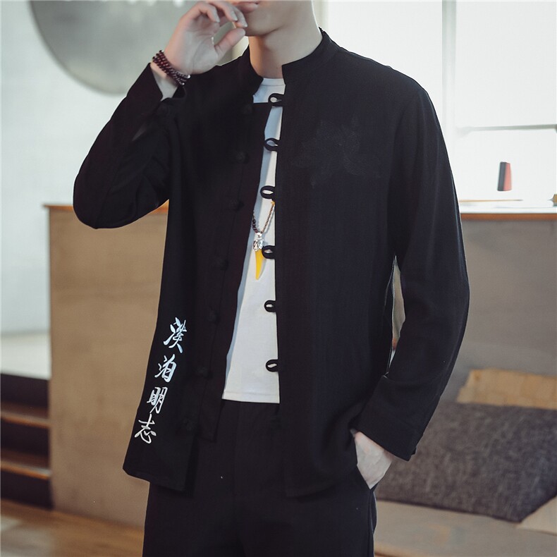 T87*2021春秋男士长袖棉麻口袋修身休闲男麻料衬衫白色*P65,男装衬衫,星座1516（原B303）