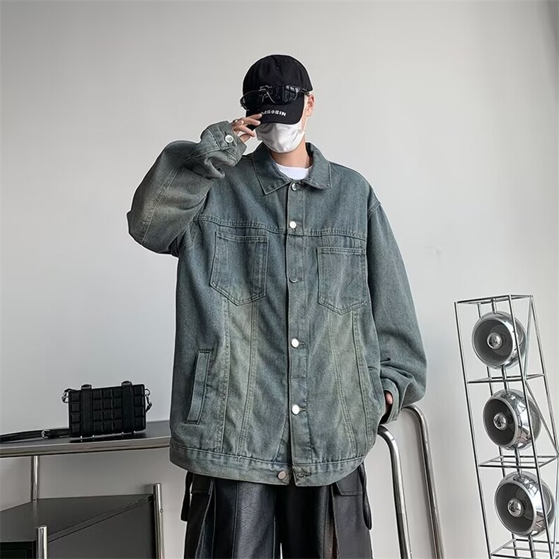 美式牛仔外套男士韩版潮流宽松百搭做旧2024秋冬ins夹克W6141-P59,男装工装外套,星座412-3
