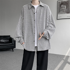 8XL-M鱼骨纹小香风衬衫男生春秋衬衣宽松慵懒垂感外套CS29009P45，男装衬衫，电商B312