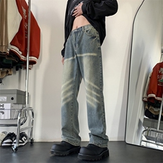 美式高街牛仔裤水洗做旧微喇修身vibe裤子1213-NZ22-P55，男装牛仔裤，星座1213