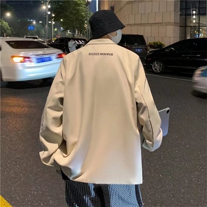 秋季红小西装男港风ins韩版宽松休闲西服炸街外套W1532-P53图片