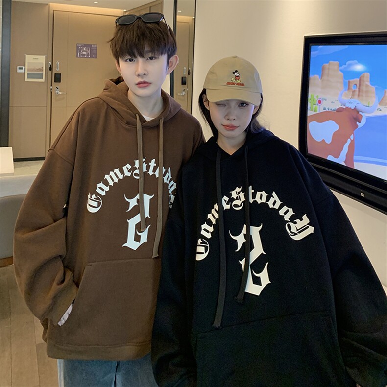 EQ183潮牌哥特文印花卫衣男女春季连帽套头学院风情侣装外套P58,男装卫衣,电商C306-1