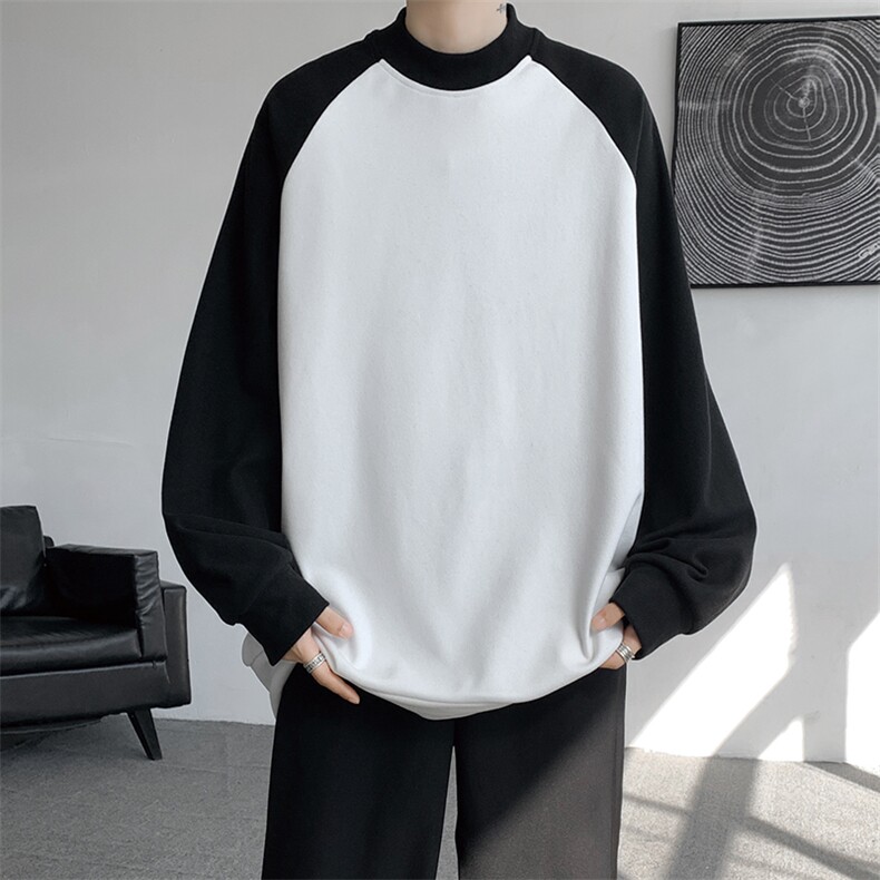 8XL-M280g重磅插肩半高领长袖t恤男打底德绒卫衣DR001特P27加绒37图片
