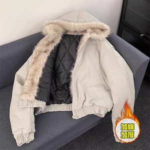 现货高品质美式高街冬季重磅硬挺短款座山雕毛领棉衣男女加厚外套,男装棉衣,电商A486