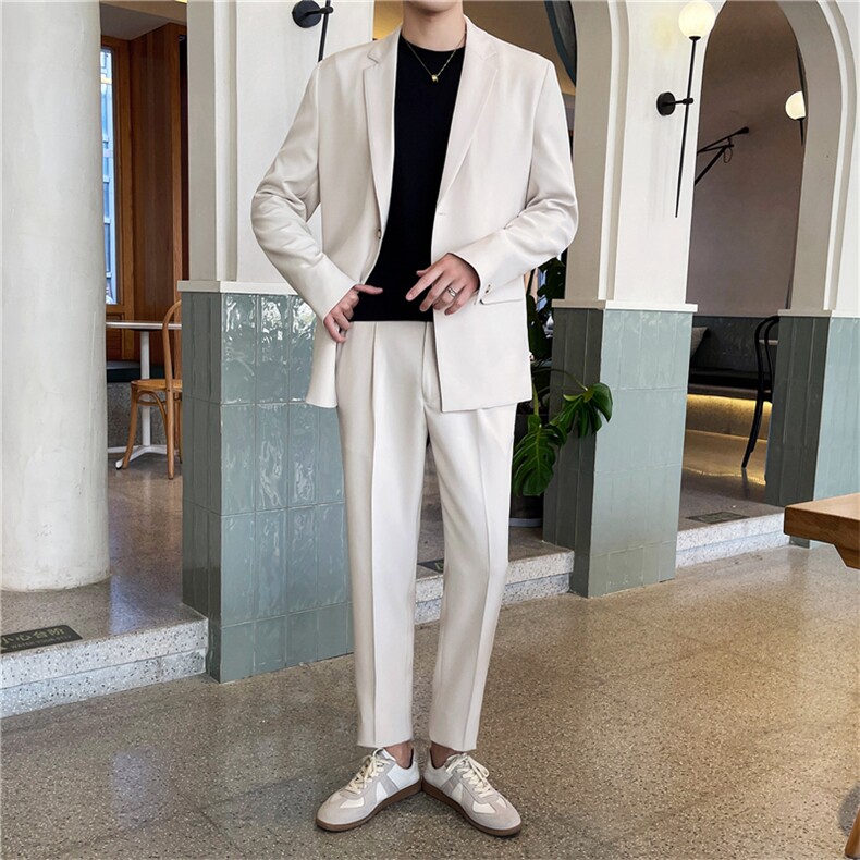 白色痞帅休闲男潮流宽松轻熟风西服套装男士网红外套秋冬季薄款，男装西服套装，星座505-2（原电商A260-1)