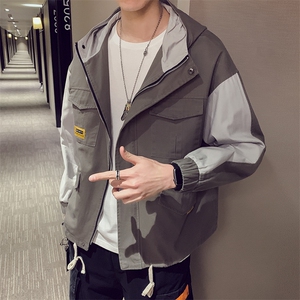2021春季新款外套男装工装夹克连帽上衣棒球服韩版潮DS324TP95图片