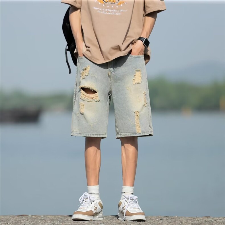 夏季薄款五分牛仔短裤男韩版破洞修身休闲潮牌裤子男N0847-P43，男装牛仔裤，星座308B-2