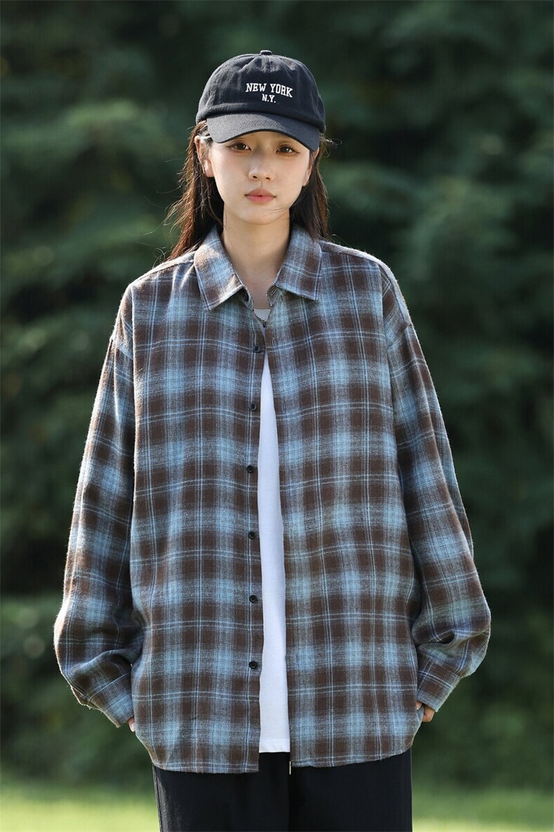 25年春季格子衬衫长袖大码宽松落肩现货DS-C323-1-2382-特批30,男装衬衫,电商C323-1