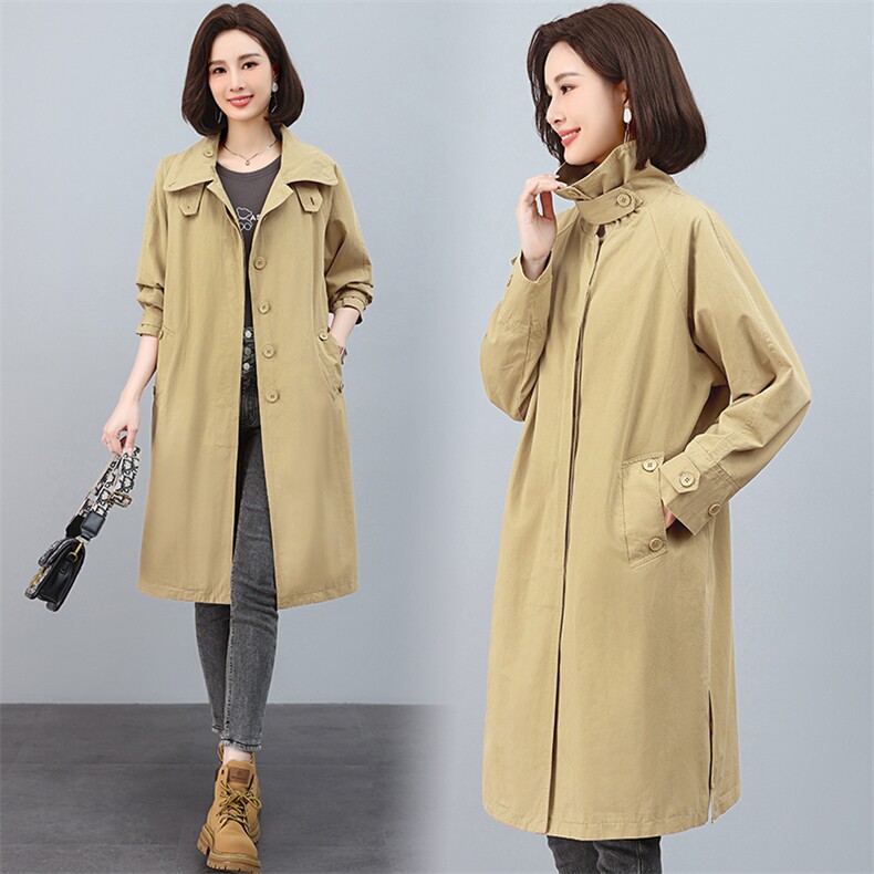 加厚风衣女中长款2025新款春季韩版时尚休闲复古大码显瘦妈妈外套，女装风衣，江忆布依