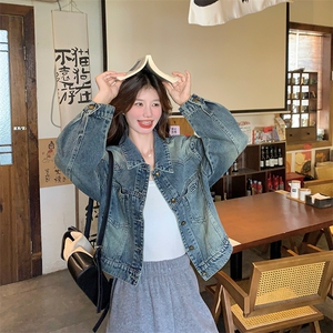 复古港风重工水洗短款牛仔外套女2024秋季新款时尚百搭设计感上衣图片