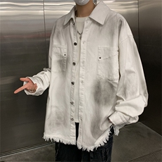 美式复古潮牌字母印花牛仔男女宽松百搭春秋季破坏毛边情侣夹克，男装夹克，星座505-2（原电商A260-1)