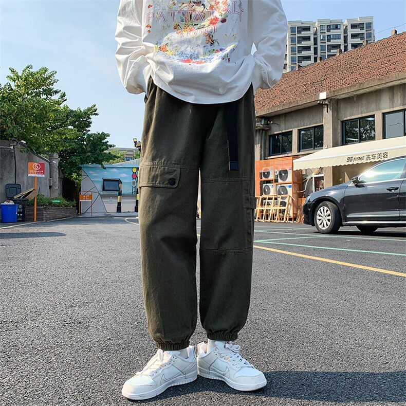 K3179-P55春装潮牌美式工装裤子男女宽松阔腿裤情侣束脚休闲裤子图片