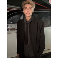 2025春秋季新款假两件长袖衬衫设计感高级领带dk衬衣，男装衬衫，四季星座505