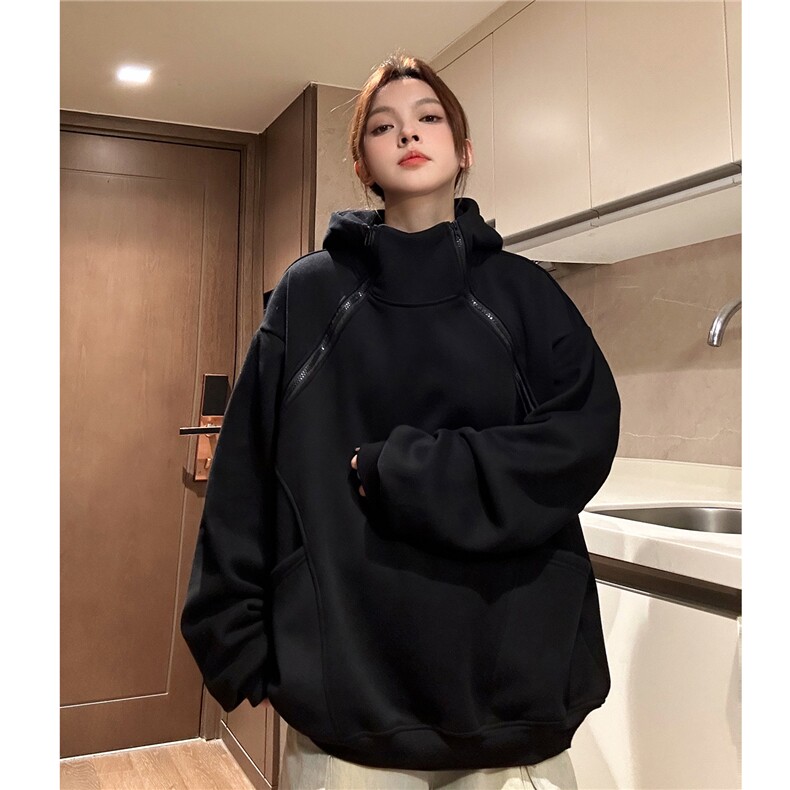 秋装新品双拉链重磅连帽情侣中性卫衣设计感外套男女H931P68,男装卫衣,电商A341