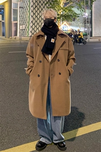日系百搭毛呢大衣男中长款呢子风衣英伦雅痞男装外套 MN9571/P100图片