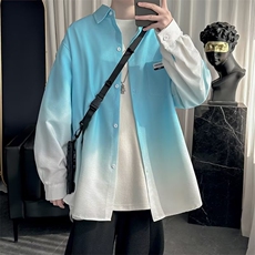 文艺潮流百搭新款时尚气质流行渐变印花男士休闲长袖衬衫简约ins，男装衬衫，星座1210-1