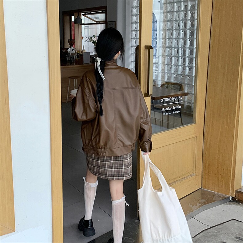 现货2024新美拉德穿搭口碑仿羊皮宝藏私服C位复古皮衣外套女秋冬,女装皮衣,江南女神