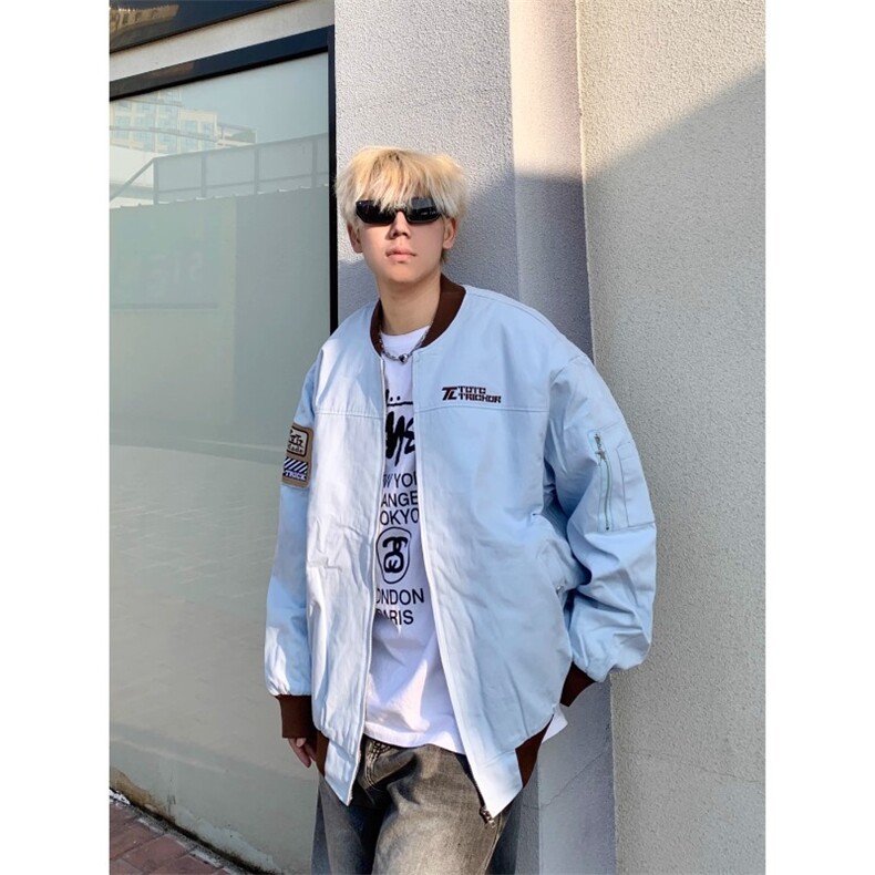 W10236-P65网图现货美式字母刺绣宽松新中式外套夹克棒球飞行服,男装夹克,星座1608