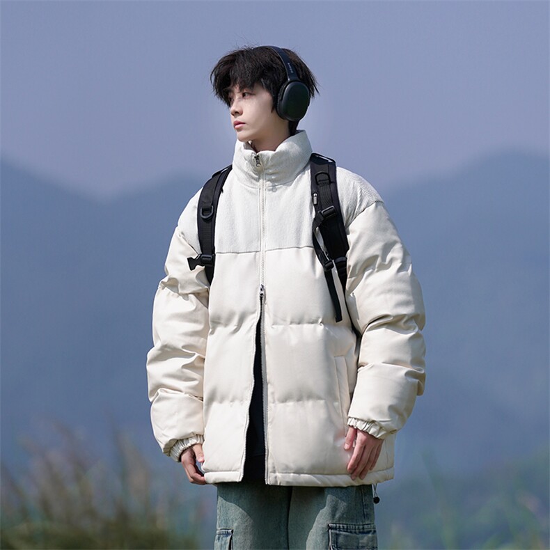 23616-P88大码拼接PU皮灯芯绒宽松加厚立领皮棉衣棉袄,男装棉衣,星座109