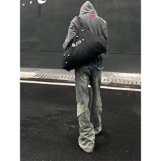 美式复古黄泥色牛仔裤潮牌不规则裤子直筒微喇裤NZ12特P58，男装牛仔裤，星座908-1