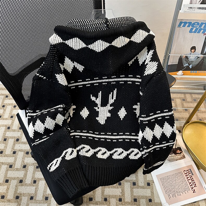 慵懒风毛衣开衫外套男女韩版宽松新款秋冬连帽上衣潮MY09559-P75,男装针织衫/毛衣,星座308B-1