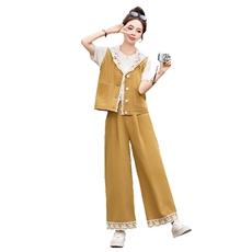 休闲套装女2025夏新款韩系高级松弛感超火减龄蕾丝牛仔穿搭一整套，女装套装/套裙，关键词