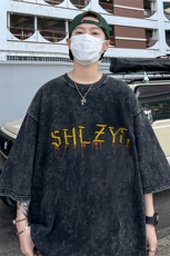 B239-1162-P38创意字母印花复古水洗做旧半袖重磅短袖T恤美式，男装T恤，星座514-2(原B239)