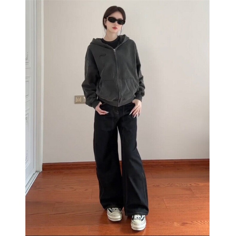 【现货】2025春季美式弯刀阔腿黑色牛仔裤610A-K8707特P45,男装牛仔裤,星座610A