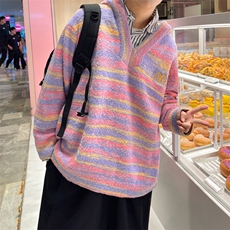 条纹毛衣日系慵懒复古男士针织衫秋冬季新款外套高级感线衣服，男装针织衫/毛衣，星座716-2