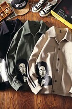 A003-HJ013-P40秋装新款人头印花翻领夹克男装外套日系地板，男装夹克，电商A003