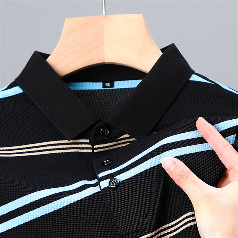 2023新款夏季polo衫男士短袖商务休闲舒适翻领条纹T恤上衣保罗图片