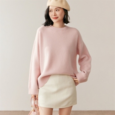 秋季新款圆领针织衫时尚休闲百搭，女装针织衫/毛衣，鸥蕊娅羊绒