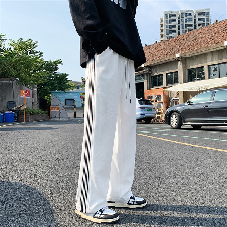 K3176-P48春装美式潮牌华夫格男女情侣侧织带垂坠感拖地休闲卫裤,男装休闲裤,电商A009A（原A058A）