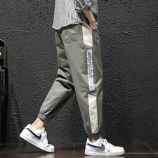 2021秋季新日系拼接印花大码瓷砖风男条纹九分裤休闲裤K2008-P45，男装休闲裤，电商A001