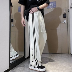 排扣裤男女美式高街条纹运动卫裤痞帅学生休闲直筒长裤B4026-P38，男装休闲裤，星座1008-1