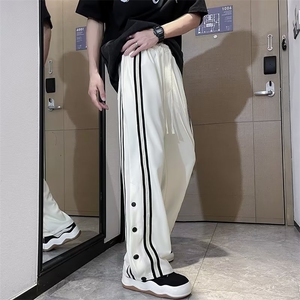 排扣裤男女美式高街条纹运动卫裤痞帅学生休闲直筒长裤B4026-P38图片