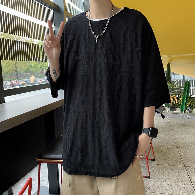 T120-P31夏季宽松型提花纹潮牌短袖,男装T恤,星座1501-1