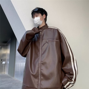 23潮牌纯色男女冬季街头宽松加厚PU皮衣保暖外套图片