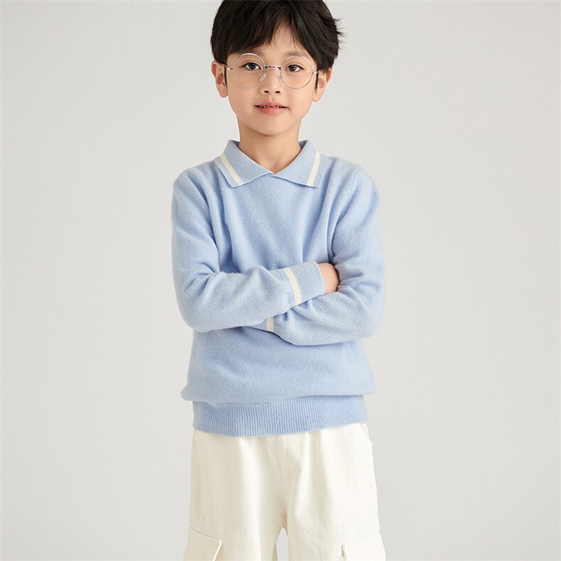 [羊毛]秋冬儿童羊毛衫男女同款无扣POLO衫，童装儿童羊毛衫，鑫贝羊绒
