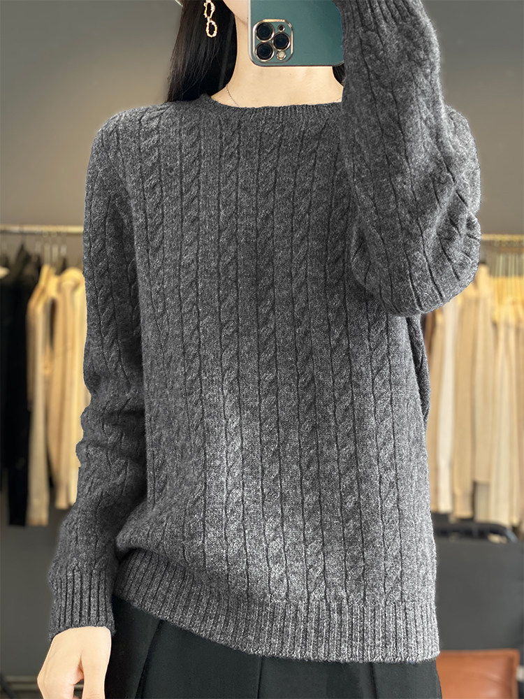 2025年秋季新款百搭圆领长袖羊毛套头衫，女装羊毛衫，浙麦羊绒