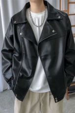 现货-春装皮衣外套男翻领休闲皮夹克潮牌PU机车服A506P90加绒100，男装夹克，电商A351