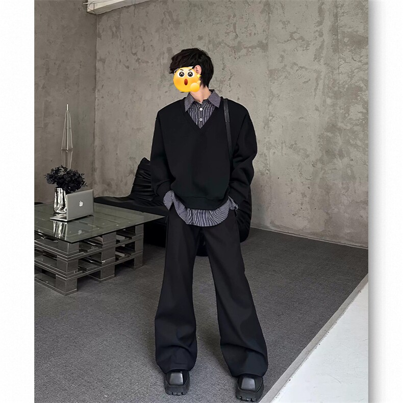 (网图慎用）特批P50无差价420g重磅华棉条纹假两件卫衣男W24502,男装卫衣,电商A001