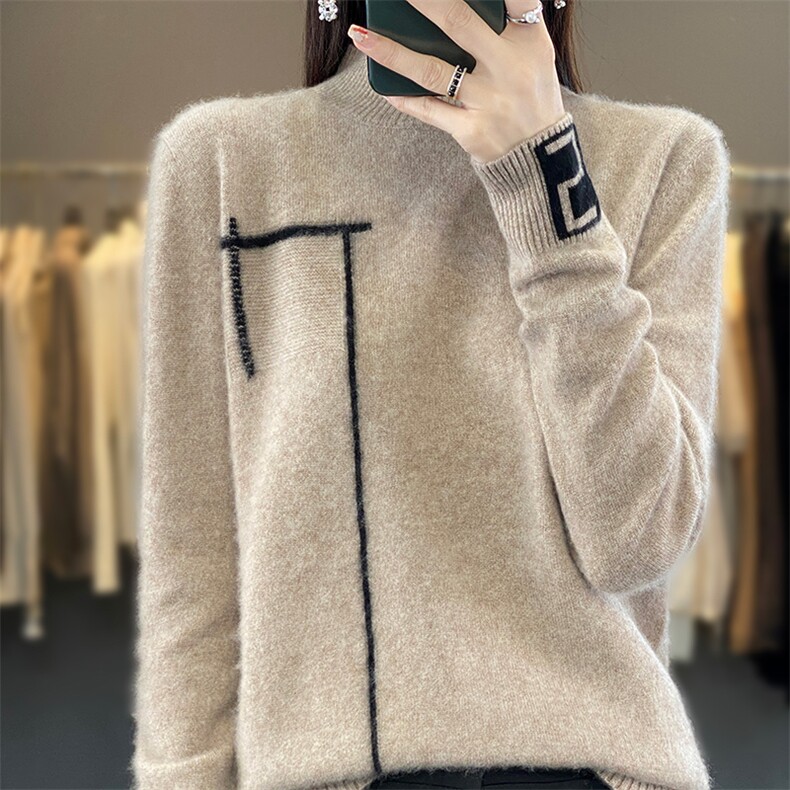 半高领羊毛衫女2024年新款秋冬纯色加厚内搭洋气打底衫,女装羊毛衫,蒙特羊绒