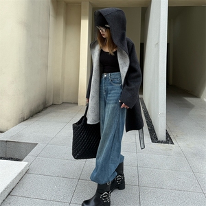 高级感老钱风宽松羊驼绒大衣女中长款秋冬新廓形羊绒连帽毛呢外套图片