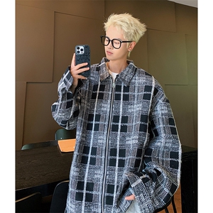 秋季新款港风大码复古小香风格子翻领夹克 XZ213-JK9904-P70控88图片