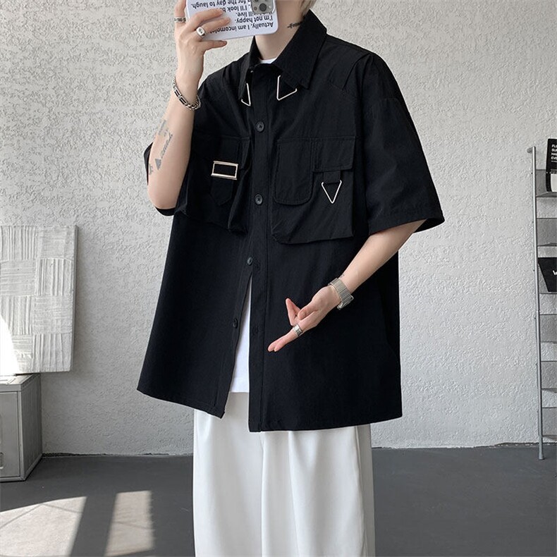 CS1133-P50控78小众高品质短袖设计感朋克风大码短袖衬衫T恤衫,男装T恤,电商A059