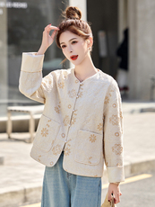新中式国风棉麻外套女2025春季新款时尚高级感盘扣小香风刺绣上衣，女装短外套，布芭啦