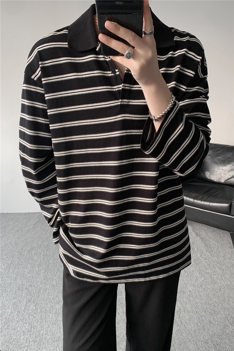 8XL-M条纹定律polo衫男翻领长袖t恤大版宽松上衣CX3011-P39,男装T恤,电商D206-1